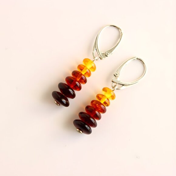 Lithuanian Baltic Amber Rainbow Earrings in Sterling Silver - Picture 3 of 4